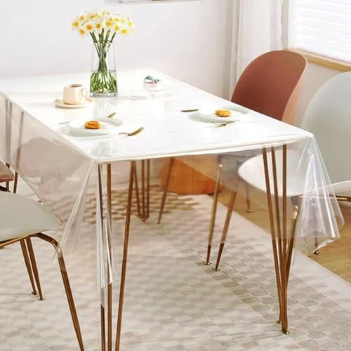 RANJIMA Tischdecke Transparent Tischfolie, 140x200cm Tischdecke Durchsichtig Abwaschbar 0.18 mm Stark, Durchsichtige Tischschutz PVC Glasklar Folie Wasserdicht Fettdicht Klarsicht Tischschutzfolie