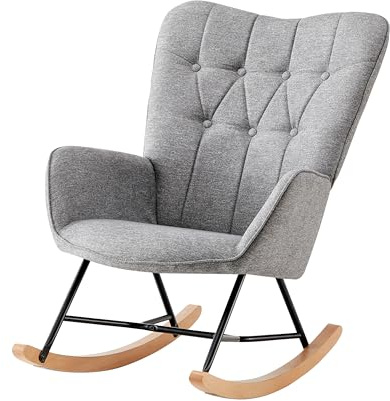 HOME DESIGN & CONFORT® Mecedora Lactancia Especial de Tela | Sillón Relax con Diseño Moderno y Ergonómico (Requiere Montaje) (Beige con Botones.) (Gris con Botones)