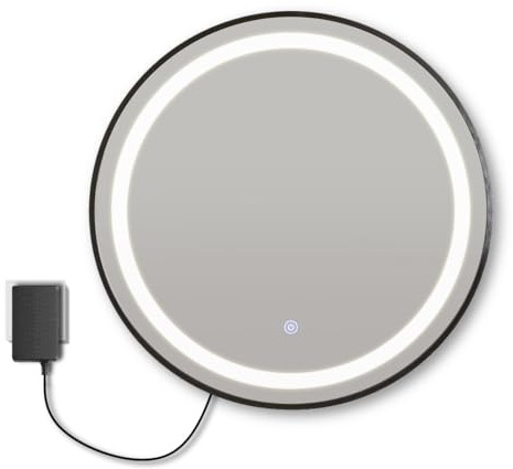 LOLAhome Espejo de Pared Redondo Marco Negro con luz LED Blanca de 60 cm | Iluminación 4500K, botón táctil y enchufe europeo. Diseño muy moderno y funcional.