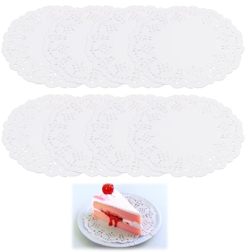 Zuahaly 150 stycken runda pappershanddukar, 11,2 cm, engångs bordstabletter av papper, högkvalitativa tårtspetsar för bröllop, födelsedag, desserter, porslin och matdekoration, tårtunderlägg rund
