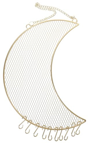 VERDANVERSE Présentoir à Bijoux Mural en Métal Doré Lune, Porte-boucles D’oreilles Suspendu Crochets, Organisateur pour Colliers et Bracelets, Rangement Mural pour Dressing et Magasin, Design