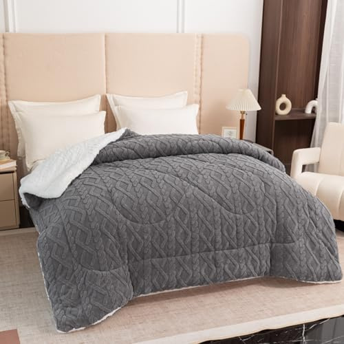 LGQLYH Edredón Invierno Cama 135x200cm，150x200cm，160x200cm Sofa Manta Polar Beige Suave y Borreguito Gruesa De Cálidos Cobija Transpirable Edredones Reversible Edredon De Plumón (135X200cm(2kg),Gray)