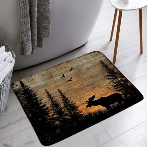 Suave Cervos rústicos Caza Alce cabaña Granja Campo Vintage Granero Tabla de Madera baño bañera Piso alfombras Felpudo Almohadilla de baño 40×60cm para Interior,Bañera,Entrada