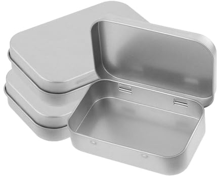 Junohawk 3 Pack Metal Tin Boxes with Hinged Lids Small Storage Containers | Portable silver metal tins for storing cards, small items, DIY supplies and everyday essentials at home or on the go