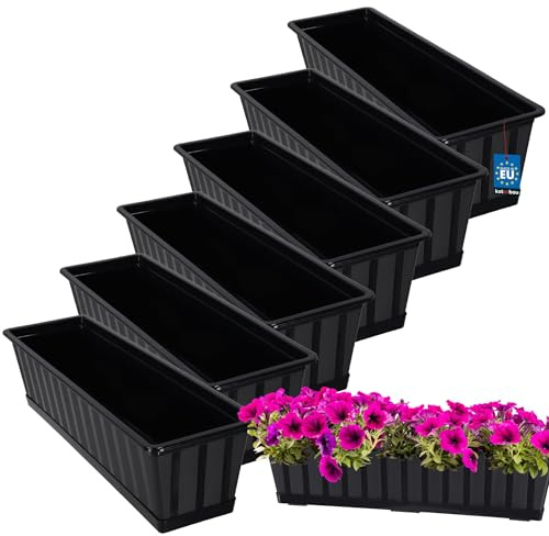 KOTARBAU® Lot de 6 Pot de Fleur Exterieur - Jardinières Exterieur - PVC - 60 x 18 x 14 cm - Anthracite - Jardinière Balcon - Rectangulaire - avec Soucoupe - Bac à Fleurs