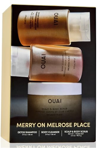 OUAI Merry On Melrose Gift Set – Detox Shampoo + Scalp & Body Scrub + Body Cleanser – Travel Size Hair + Body Care Kit – Cleanses, Exfoliates & Hydrates for Healthy Scalp & Soft Glowing Skin