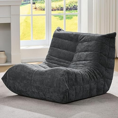 okwish Sitzsack Sofa aus Wildleder, Einzelsessel Beanbag Sofa mit 5-Zonen-Körperstütze, Bequemer Bodensessel zum Lesen und Entspannen für Wohnzimmer, Schlafzimmer, Arbeitszimmer, Grau
