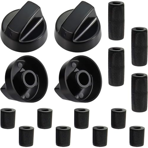 JYNVO 4 perillas de Control universales para Estufa con 12 adaptadores para Todo Tipo de hornos, Placas de cocción y cocinas eléctricas, Negro