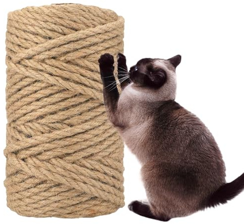 50M Sisal Rope for Cat Scratcher, 6MM Diameter Thick Natural Jute Rope | DIY Cat Scratcher for Cats Tree Scratcheing Post Replacement or Recover, Hemp Twine, Thick String for Gardening, Decorating