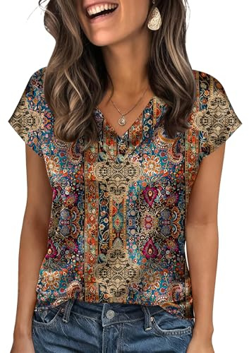 Zeagoo Camicia Donna in Raso con Scollo a V e Maniche Corte Seta Blusa Eleganti Camicie Estivo Satin T-Shirt Top Basic Raso Libero Unita Camicie S-XXL