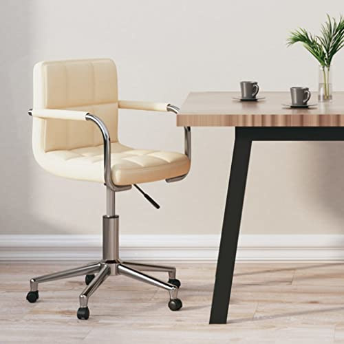 Ziaphsol Chaise de bureau pivotante en tissu crème avec vérin à gaz, rotation à 360 degrés, hauteur réglable, cadre en acier chromé et roulettes pour bureau à domicile, bureau et PC