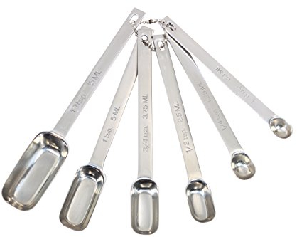 MasterClass Edelstahl Messlöffel (6er Set) Maßlöffel mit Haltering: ¼ Teelöffel, 1/3 Teelöffel, ½ Teelöffel, ¾ Teelöffel, 1 Esslöffel, 1 Teelöffel, 2.7 x 16 x 2 cm, Silber