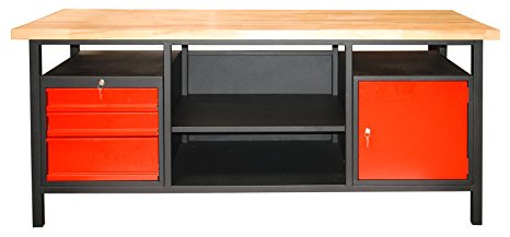 DEMA Werkbank 2000x680x850 mm – Werktisch, Arbeitstisch, Werkstatttisch – 3 Schubladen, 1 Tür, robust, stabil, langlebig – Werkstatt, Garage, Hobby, Handwerk