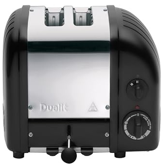 Dualit NEWGEN Toaster 2 Scheiben, ProHeat®-Heizelemente, handgefertigt UK | Retro-Design, Schwarz-Metall, Edelstahlgehäuse, mechanischer Timer, manueller Hebel, reparierbar, robust, 3.500 g
