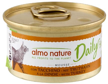 almo nature Daily Grain Free kattmat, mousse med kalkon, komplett foder för katter, våtfoder 24-pack (24 x 85 g)