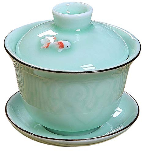 Gai Wan Keramik-Set, Gaiwan-Teetasse mit Deckel für traditionelle chinesische Gongfu-Tee-Zeremonie, zum Aufbrühen von losem Oolong/Puerh-Tee (Fisch)
