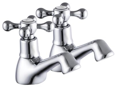 VeeBath TapsPair Paire de robinets de lavabo Ronds Traditionnels en Laiton avec Technologie à Disque en céramique Chromé, Traditional