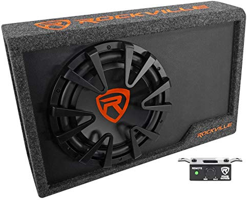 Rockville RWS12CA 1200W 12 Amplified Powered Car Subwoofer Enclosure, 4 Ohm, Slim Design, Built-in Amplifier, Remote Bass Control, for Cars, Trucks & SUVs