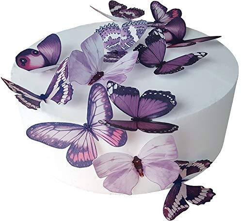 Anglesit 12 X PRE-CUT BEAUTIFUL LARGE PURPLE BUTTERFLIES EDIBLE RICE/WAFER PAPER PRE CUT CUPCAKE CAKE DESSERT TOPPERS BIRTHDAY PARTY WEDDING BABY SHOWER HALLOWEEN DECORATIONS (Large)