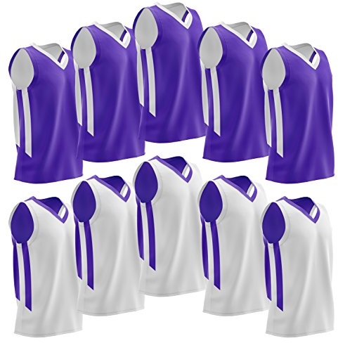 10-Pack Men's Reversible Custom Basketball Jerseys, Mesh Athletic Sleeveless Shirts Blank Team Scrimmage Pinnies Uniforms Set (Purple/White)