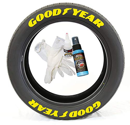 Tire Stickers Goodyear - Kit di scritte per pneumatici in gomma permanente fai da te con colla/stile racing ruote da 17 a 18 pollici, 1,00 pollici/giallo, confezione da 8