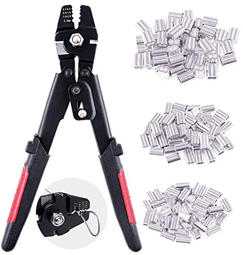 Swpeet Professione Strumento di Crimpatura per Funi Metalliche Fino a 2,2 mm, per la Pesca, Con 150 Pezzi, 3 Dimensioni