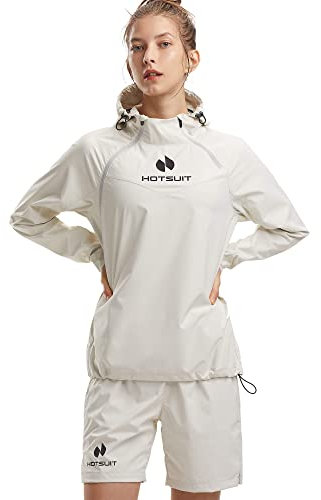 HOTSUIT Anti Rip Sauna Suit For Women With Lightweight Sweat Shorts and Sauna Jacket Weight Loss and Fitness White, XL