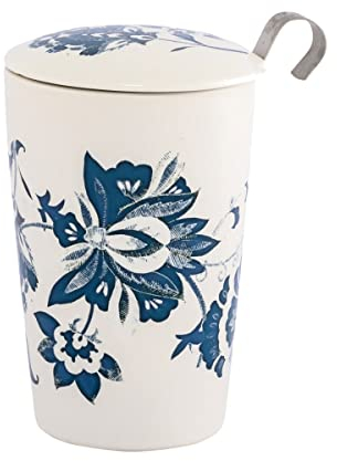 Eigenart Teaeve 80049W Luna White Gobelet à double paroi en porcelaine avec couvercle et passoire en acier inoxydable, sans BPA, 350 ml