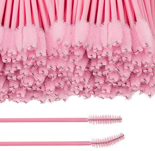 100 Stück Wimpernbürsten Einweg Wimperntusche Stäbe, Wimpernverlängerung Bürste Wimpernapplikator Kosmetische Wimperntusche Pinsel, Rosa Wimpernstäbe Augenbrauen Wimpern Pinsel für Make-up