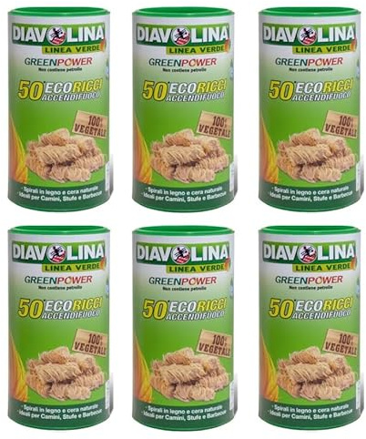 DIAVOLINA 6 x Green Power Ecoricci accendifuoco vegetale 6 barattoli da 50 Pezzi (6)