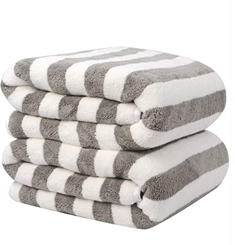 VIVOTE Mikrofaser Badetuch 70cmx140cm Grau Gestreiftes Badehandtuch Schnelltrocknend Fusselfrei Weich Super Saugfähige Duschtuch Microfaser Reisehandtuch Saunatücher 2Pack Hellgrau | Strandtücher, 80 x 152 cm, Grau, super weiches und flauschiges Material, super saugfähig und schnell trocknend