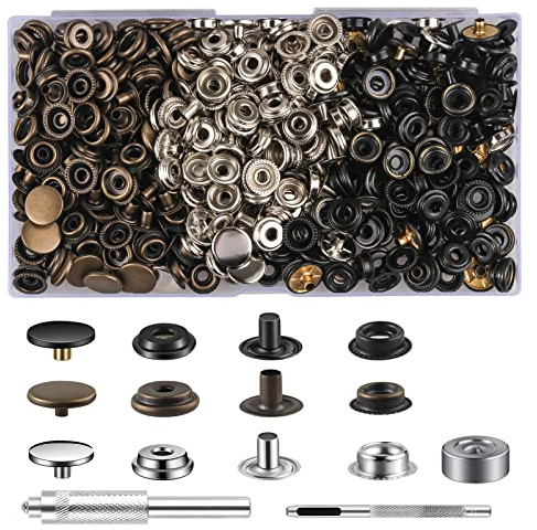 105 Sätze Druckknöpfe Set, Bronzed+Silber+Schwarz Button Werkzeug Metall Fastener Druckknopf Schraubbar Edelstahl Muttern und Bolzen Set für Kleidung Leder Handwerk Jacke Brieftasche