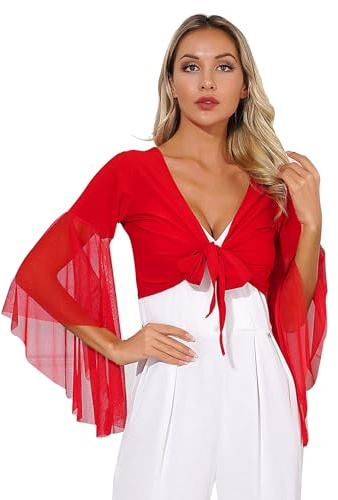 JEATHA Damen Bauchtanz Kostüm Tanz Ballett Oberteil Elegant Crop Top Festlich Langarm Bolero Shrug Top Bauchtanzoberteil Kurzes Oberteil Bühnenkostüm