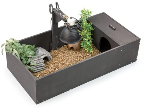 KCT Medium Black Wooden Tortoise Table Reptile Shelter Den Lamp Arm Run