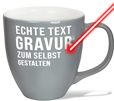XXL Jumbotasse gravieren, Hochwertige Porzellan-Tasse mit Gravur, hochglänzende Oberfläche, in Rocky Grey, 400 ml | Personalisiertes Geschenk