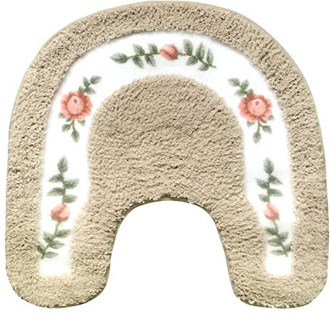 BIKHYY 1 Pack Non-slip Bath Mat Rose Flower Rug Soft Shaggy Absorbent Bathroom Mat U-Shaped Floral Toilet Bath Shower Mat Kitchen Mat Door Mat Rug 50x50cm, Camel