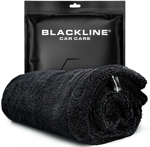 Blackline 24x36 Twisted-Loop Car Drying Towel, 1300GSM, Streak Free, Lint Free, Reusable - Car Accessories, Microfiber Cleaning Cloth for Car, Truck, SUV - One Pass is All You Need