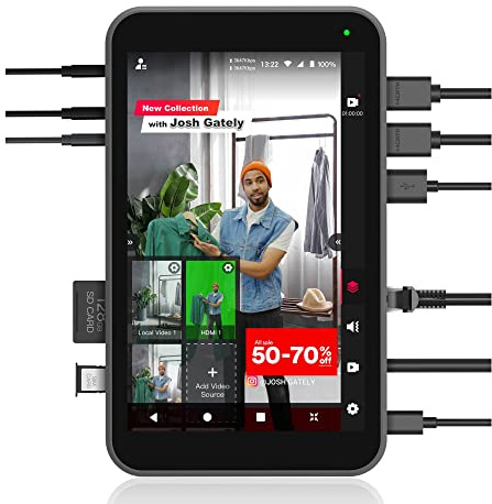 YOLOLIV Instream, 1080p/60 fps-Ausrüstung für vertikale Live-Videos | Encoder, Monitor, Recorder und Umschalter in einem, Streaming über Ethernet, WLAN, 4G LTE, 7-Display, H.264, für Ins & TK