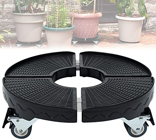 LARS360 Växtrulle Ø 39–52 cm, justerbar rullbräda för inomhus- och utomhusbruk – med 360° roterbara hjul, halkfri panel, lastkapacitet 300 kg (svart)