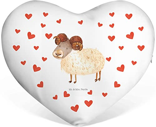 Mr. & Mrs. Panda Sofakissen Sternzeichen Widder - Geschenk, dekoartikel, Dekokissen, Partnerkissen, Bock, Schafbock, Hochzeitskissen, Geburtstag März, Kissen Herz, April
