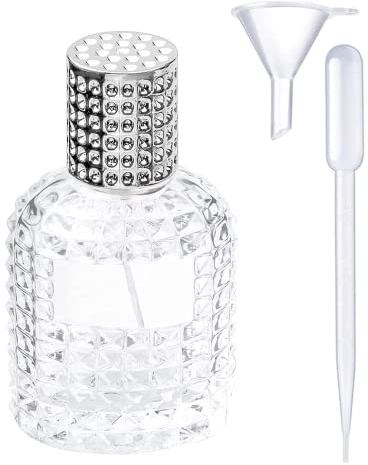 Ysimple 50ml Travel Perfume Glass Spray Bottle,Pineapple Refillable Perfume Atomiser,Square Grids Portable Clear Travel Refillable Perfume Glass Empty Bottle (silver)