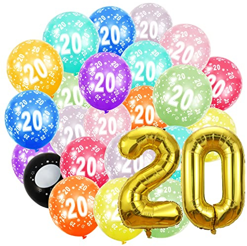 Geburtstag zahlen luftballon 20 und 20Pcs 30cm Luftballons- Folienballon in 40-101cm Geburtstagsdeko - Ballon Zahl Deko zum Geburtstag fliegt mit Helium für Männer Frauen 20.Geburtstagsparty