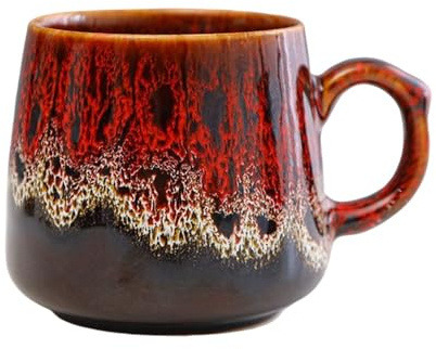 YlobdolY 350 ml keramisk kaffemugg med handtag, nyhet flytande glaserad vintage tekopp kaffekoppar lattemuggar rustika tekoppar för kontor och hem, unik present till män kvinnor, röd