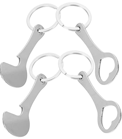 Ciieeo 4pcs Metal Shopping Cart Tokens for Supermarket Trolley Stainless Steel Keychain Holder for Grocery Cart Token Convenient Store Trolley Remover