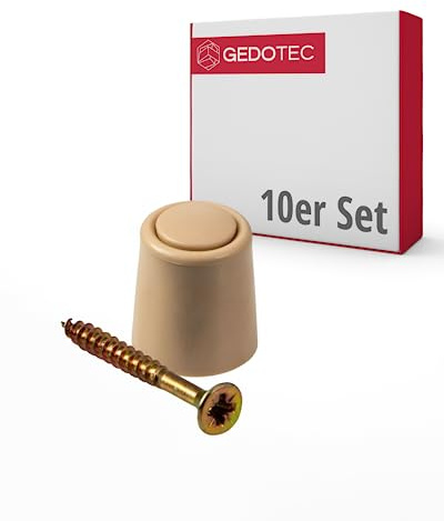 Gedotec Türstopper Gummi inkl. Befestigungsmaterial | 10 Stück Premium Tür Stopper aus Kunststoff - Beige | Türstopper Boden zum Kleben + Schrauben | Türstopper klein für Zimmertüren