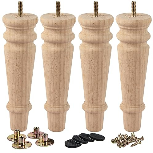 La Vane 20cm Unlackiert Massivholz Möbelfüße DIY mit M8 Bolzen 4 Stück | Unbehandelt-Einfach Beizbar & Lackierbar, Klassisch Spindelform, mit M8 Montageplatte, für Sofa Schrank Couch Tisch Bett