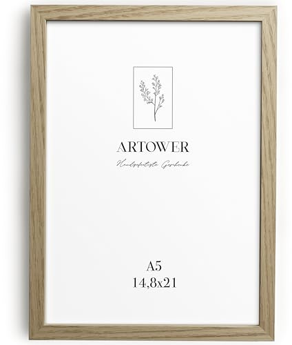 Artower® Bilderrahmen für DIN A5 15 x 21 cm Natur Holz Eiche Dünner Rahmen | Dokumentrahmen für Zertifikate | Picture Frame 14,8 x 21cm | Holzrahmen Holz-Bilderrahmen | Holzbilderrahmen Echtholz