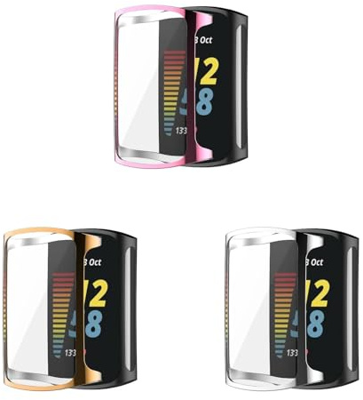 Case Compatible with Fitbit Charge 6 with Screen Protector, 3 Pack Flexible TPU Shockproof Scratch Proof Cover Case for Fitbit Charge 5/Charge 6 Activity Tracker (Pink/Rose Gold/Silver)