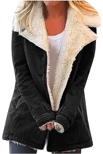 Susenstone Femme Veste Polaire Boutons Chaude Revers Manteau Laine épais Blousons Fourrure Veste à Carreaux Grande Taille Cardigan Casual Mode Hiver Outerwear Ample Confort Doublé en Polaire Parka
