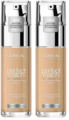 L'Oréal Paris Make up, Flüssige Foundation mit Hyaluron und Aloe Vera, Perfect Match Make-Up, Nr. 3.N Creamy Beige, 30 ml (Packung mit 2)